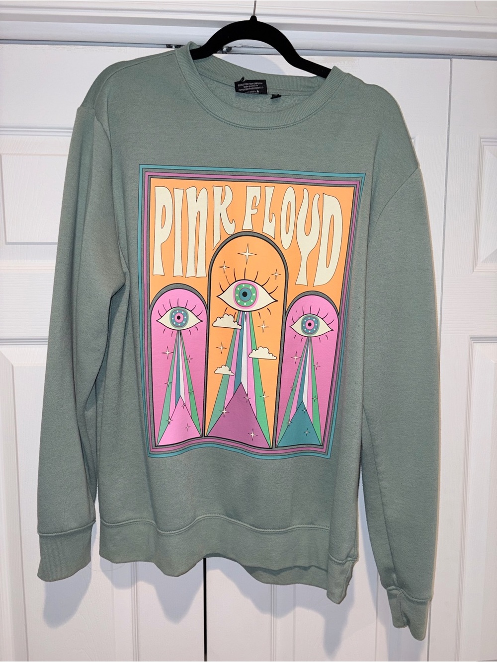 Pink Floyd Sage Green Crewneck with Retro Multicolor Graphic
